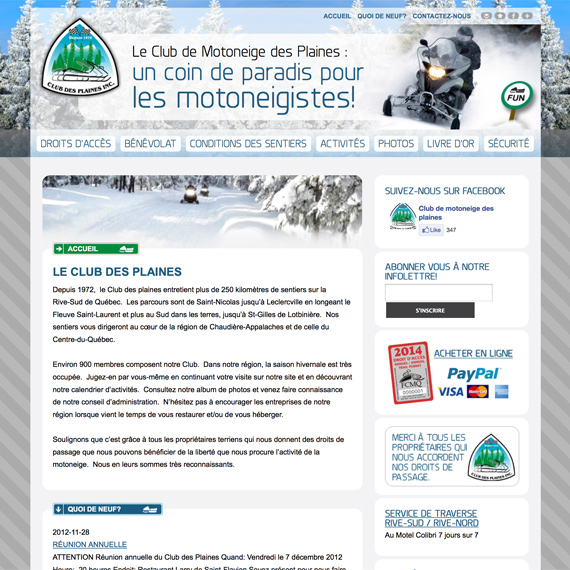Image miniature du site web du Club de Motoneige des plaines